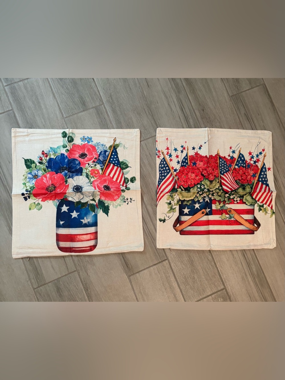 American Patriotic Red, White, and Blue Burlap 18x18in Pillowcases, New